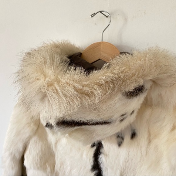Vintage Rabbit Fur Coat Little Girls Kids Winter Hooded Jacket Cream 4 5 6 - Picture 9 of 11